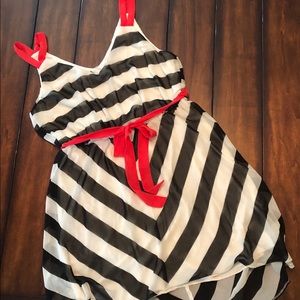 Black White Striped Dress Size 16 With Red Details